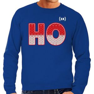 Foute kerstborrel trui / kersttrui Ho Ho Ho blauw voor heren
