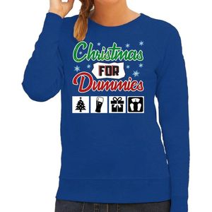 Foute Kersttrui / sweater - Christmas for dummies - blauw voor dames - kerstkleding / kerst outfit 2XL