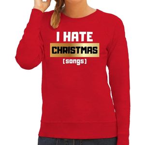 Foute kerstborrel trui / kersttrui I hate Christmas songs / haat kerstmuziek rood voor dames