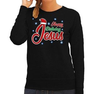 Foute Kersttrui - Happy Birthday Jesus - Zwart - Dames - Kerstkleding