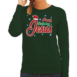 Bellatio Decorations - Foute Kersttrui - Groen - Happy Birthday Jesus - Dames