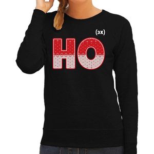 Foute Kersttrui / sweater - ho ho ho - zwart voor dames - kerstkleding / kerst outfit XS