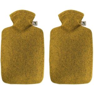 2x Kruiken okergeel met inhoud van 2 liter - Warmwaterkruiken met vilt look hoes/kruikenzak