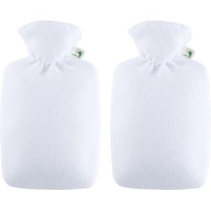 2x Kruiken fleece wit met inhoud van 1,8 liter - Warmwaterkruiken met fleece hoes/kruikenzak