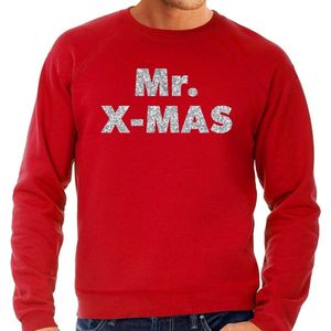 Bellatio Decorations - Mr. x-mas - Foute Kersttrui - Rood - Zilveren Glitter