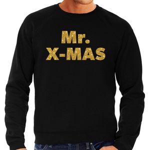 Foute Kersttrui / sweater - Mr. x-mas - goud / glitter - zwart - heren - kerstkleding / kerst outfit S