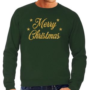 Foute kerstborrel trui / kersttrui Merry Christmas goud / groen heren