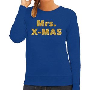 Foute Kersttrui / sweater - Mrs. x-mas - goud / glitter - blauw - dames - kerstkleding / kerst outfit XS