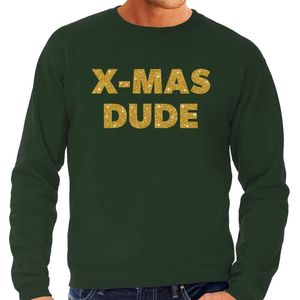 Foute Kersttrui / sweater - x-mas dude - goud / glitter - groen - heren - kerstkleding / kerst outfit XXL