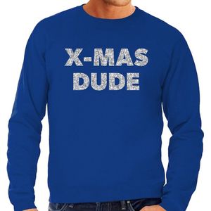 Blauwe foute kersttrui / sweater x-mas dude met zilveren letters voor heren - kerst truien