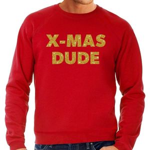 Foute Kersttrui / sweater - x-mas dude - goud / glitter - rood - heren - kerstkleding / kerst outfit XL