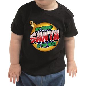Kerst t-shirt my friend Santa is the best zwart - peuter - kerst kleding - jongen meisje 86