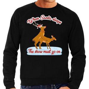 Foute kersttrui/sweater - seksende rendieren - the show must go on - zwart - voor heren S