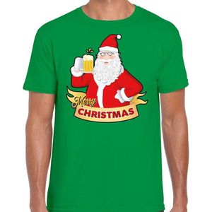 Kerst shirt merry christmas Santa bier / proost groen heren