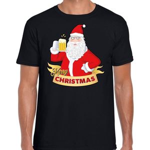 Fout kerstborrel shirt /  kerstshirt Santa cheers / bier zwart heren