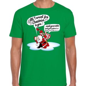 Fout Kerst - T-shirt - Groen - 100% Katoen - Zingende Kerstman met Gitaar