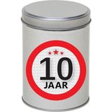 Cadeau/kado zilver rond blik 10 jaar 13 cm - Snoepblikken - Cadeauverpakking voor verjaardag