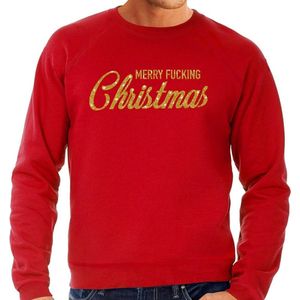 Foute Kersttrui - Merry Fucking Christmas - Goud / Glitter - Rood - Heren - Kerstkleding