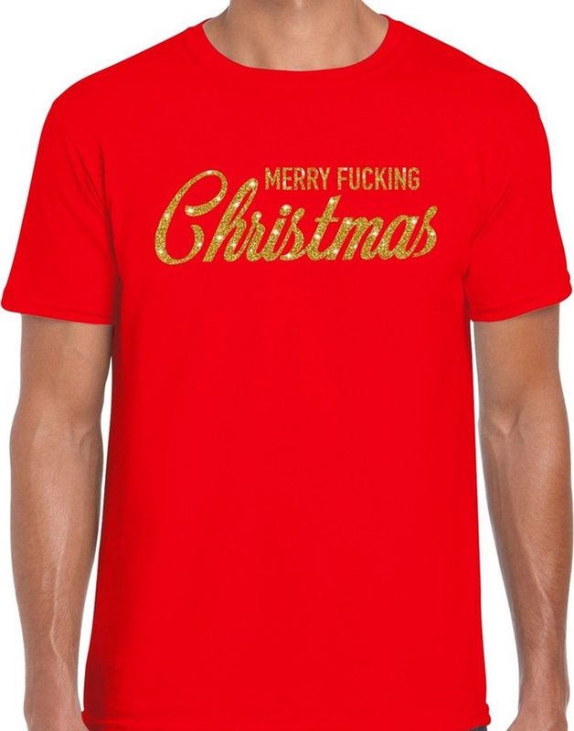 Bellatio Decorations - Fout Kerstshirt - Rood - Merry Fucking Christmas - Katoen