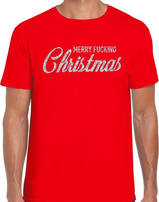 Bellatio Decorations - Merry Fucking Christmas - T-shirt - Rood - Katoen