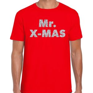 Rode foute kerstshirt / t-shirt Mr X-mas met zilveren letters voor heren - kerst t-shirts