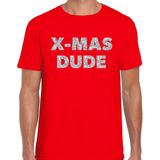 Bellatio Decorations - Foute Kerst T-shirt - Rood - X-mas Dude - Met Zilveren Glitter Letters