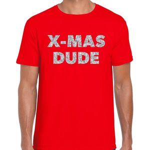 Bellatio Decorations - Foute Kerst T-shirt - Rood - X-mas Dude - Met Zilveren Glitter Letters