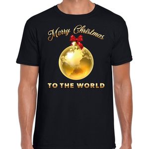 Foute Kersttrui / sweater - Merry Christmas to the world - gouden wereldbol - zwart - heren - kerstkleding / kerst outfit XXL