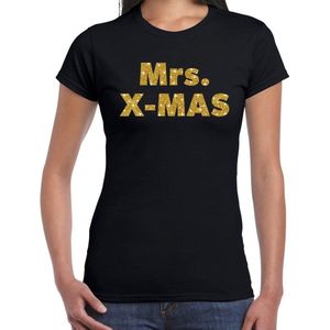 Foute Kerst t-shirt - Mrs x-mas - goud glitter - zwart - dames - kerstkleding kerst outfit