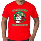 Grote Maten - Fout Kerst T-shirt - Bier Drinkende Kerstman - Rood - Kerstkleding