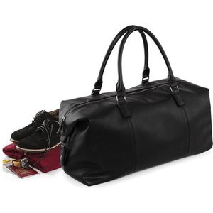 Leatherlook weekendtas / weekender zwart - 30 liter - 56 x 28 x 29 cm - kunstleer - tas