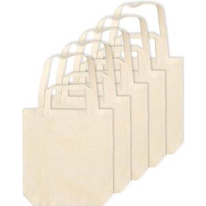 5x Beige canvas tassen met dubbel hengsel 38 x 42 cm