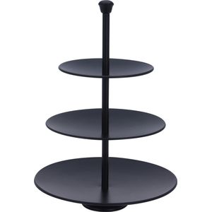 Alpina Etagere 3-laags - zwart - RVS - H36 cm - RVS - Hightea/tapas/koekjes/taartjes serveerschaal