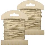 2x Decoratie/hobby touw jute op kaart 10 meter x  8 mm -  Creatief hobbytouw / deco - Cadeautjes inpakken - Verpakkingsmateriaal naturel