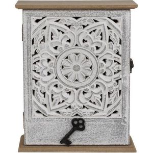 Houten sleutelkast/sleutelkluis met open bloemmotief 20 x 26 cm - Sleutelkastjes