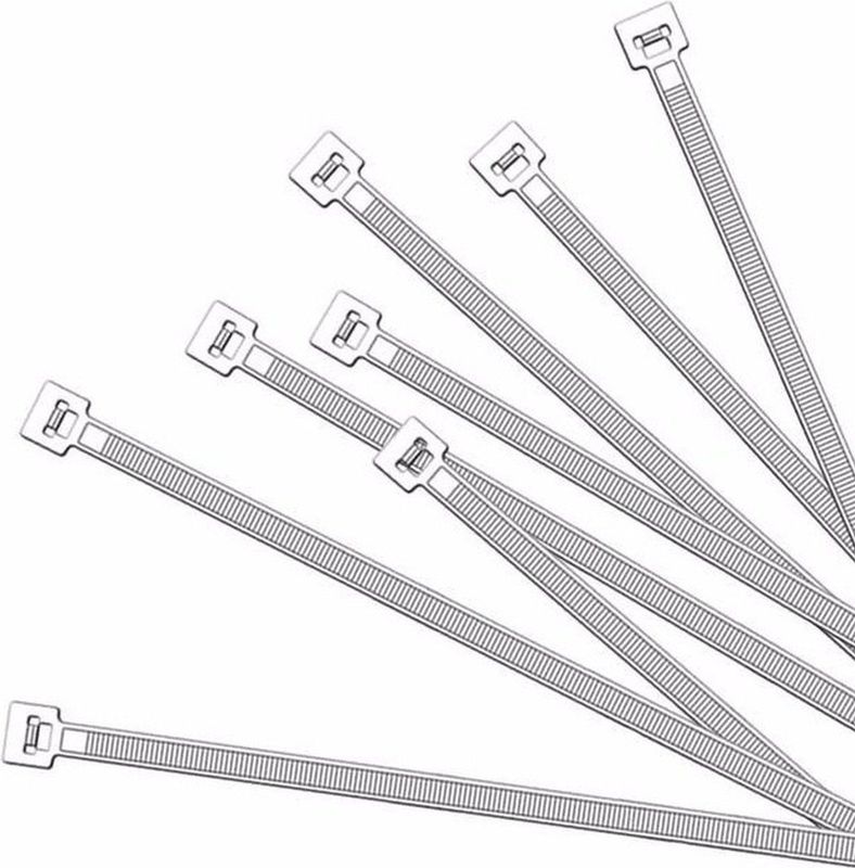 100x Kabelbinders / hersluitbaar tie-wraps 200 x 7.6 mm - witte ribs
