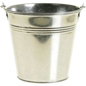 Zinken emmertje/bloempot zilver 14 cm hoog - Emmers