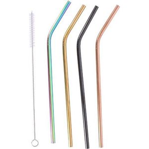 Herbruikbare drinkrietjes - 4x - RVS - 21 cm - met borsteltje/ragertje