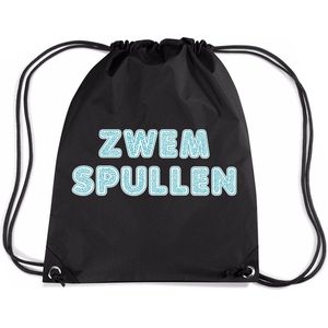 Zwemspullen rugzakje zwart - nylon zwemtas met rijgkoord - tas voor zwemles