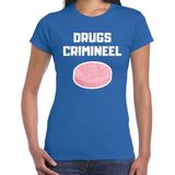Bellatio Decorations - T-shirt - Blauw - Dames - Drugs Crimineel XTC - Feestshirt