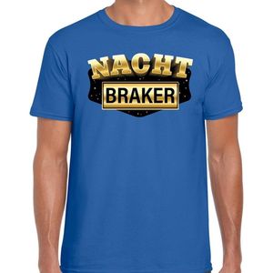 Nachtbraker fun tekst t-shirt blauw voor heren - Verkleden als nachtbraker outfit carnaval