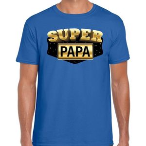 Super papa cadeau t-shirt blauw voor heren - vaderdag verjaardag kado shirt