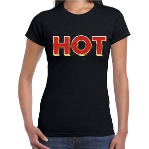 Fout HOT t-shirt met glamour 3D effect zwart voor dames - fout fun tekst shirt L