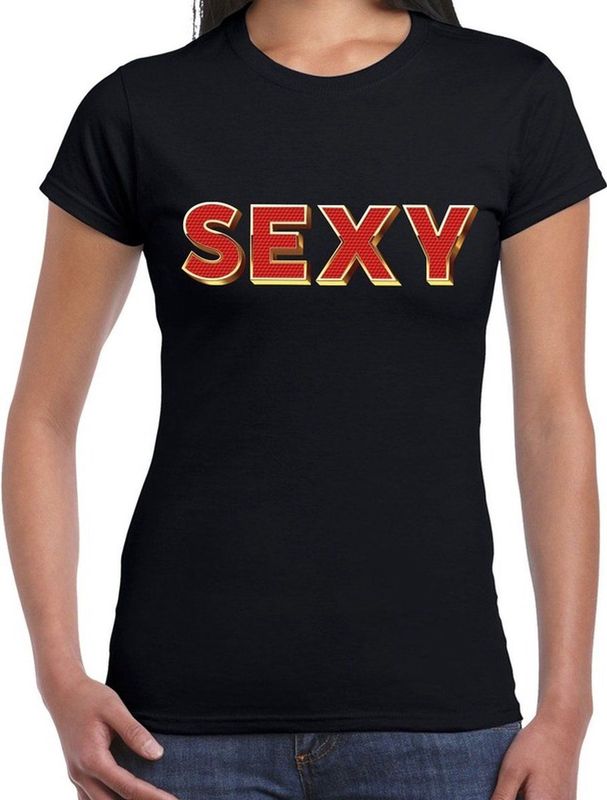 Fout SEXY t-shirt met glamour 3D effect zwart voor dames - fout fun tekst shirt