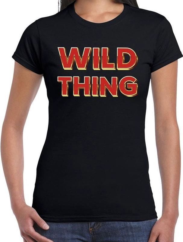 Fout Wild Thing t-shirt met glamour 3D effect zwart voor dames - fout fun tekst shirt