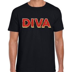 Fout DIVA t-shirt met glamour 3D effect zwart voor heren - fout fun tekst shirt