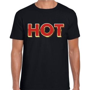 Fout HOT t-shirt met glamour 3D effect zwart voor heren - fout fun tekst shirt