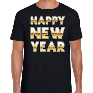 Nieuwjaar Happy New Year t-shirt voor heren - zwart met goud - Oud en nieuw shirt