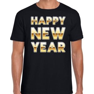 Fun Happy New Year  t-shirt zwart / goud voor heren