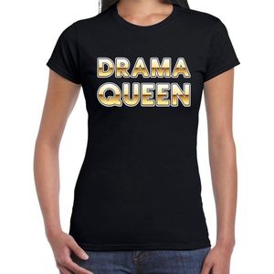 Fun t-shirt Drama Queen voor dames - zwart met gouden letters - fun tekst shirt voor Drama queens